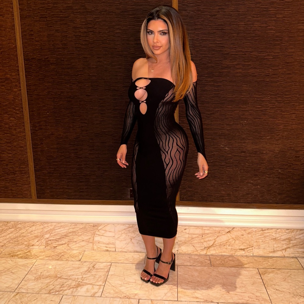 Black cut out mesh dress